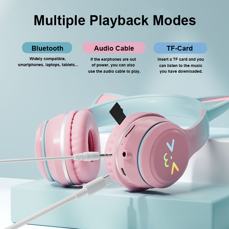 LumiCat RGB Bluetooth Headphones For Kids With LED Flashlight Cat Ears 4