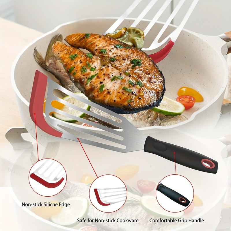HeatShield Stainless Steel Fish Turner Spatula For Nonstick Cooking 4