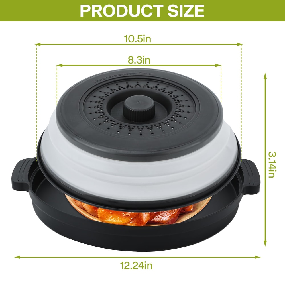Collapsible Microwave Splatter Cover with Steaming Tray & Food Strainer Lid