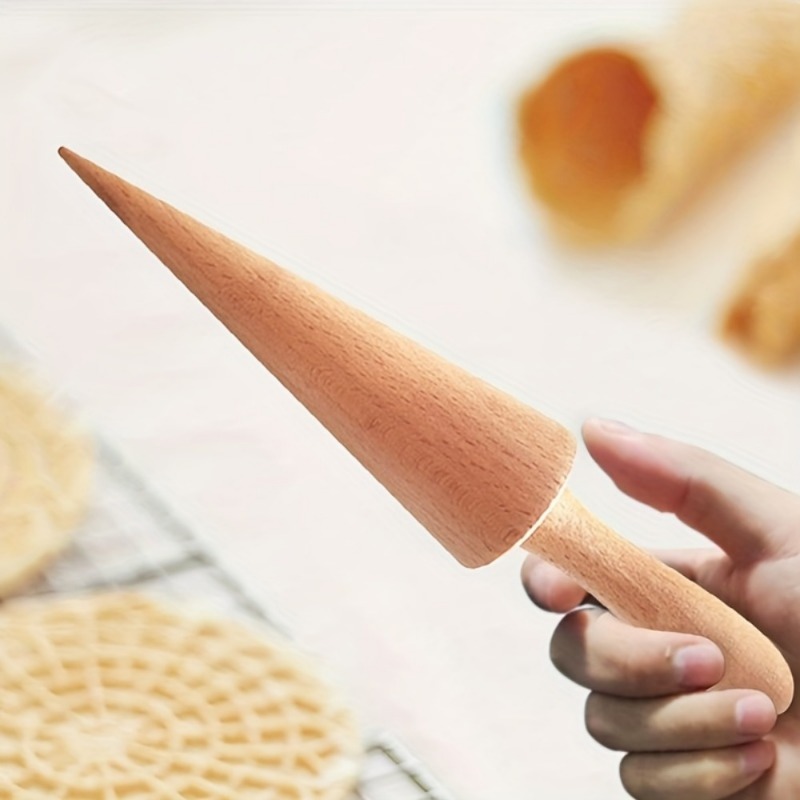 Wooden Waffle Cone Roller Mold for Homemade Ice Cream Cones and Pastry Baking