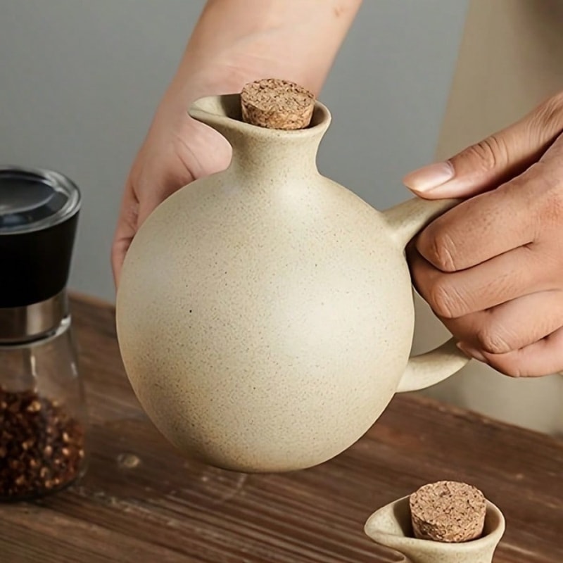 Rustic Ceramic Olive Oil Dispenser Large Capacity Soy Sauce & Chili Oil Bottle