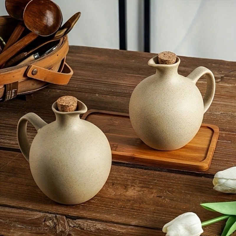 Rustic Ceramic Olive Oil Dispenser Large Capacity Soy Sauce & Chili Oil Bottle