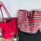 Korean Style Canvas Tote Bag for Women with Large Capacity Striped Shoulder Design