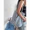 Korean Style Canvas Tote Bag for Women with Large Capacity Striped Shoulder Design