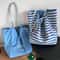 Korean Style Canvas Tote Bag for Women with Large Capacity Striped Shoulder Design