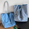 Korean Style Canvas Tote Bag for Women with Large Capacity Striped Shoulder Design