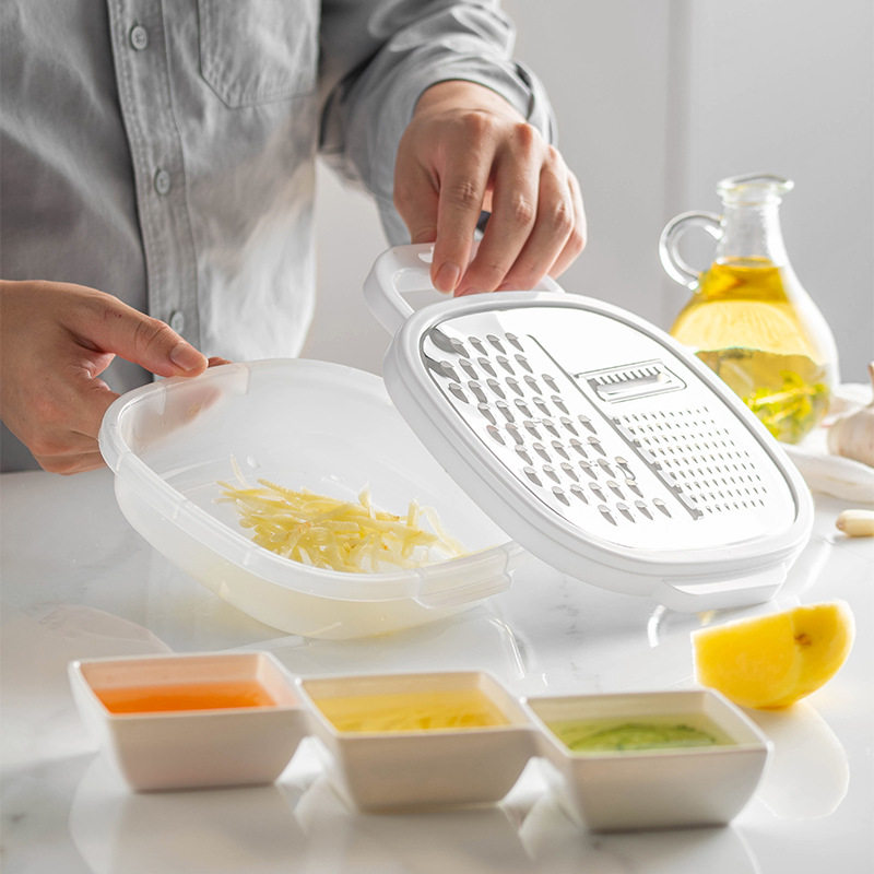 FreshPrep Stainless Steel Cheese Grater & Vegetable Peeler Set with Storage Container
