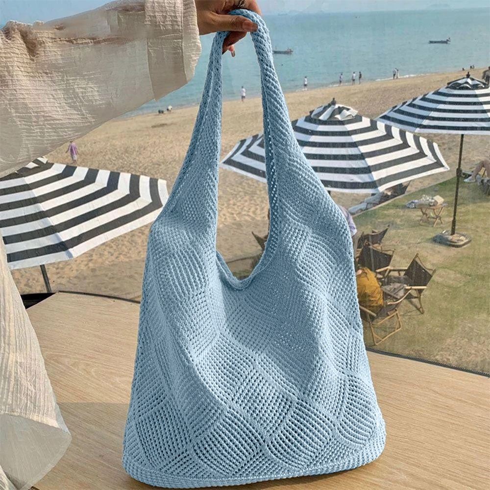 Boho Knit Tote Bag Large Capacity Shoulder Shopping Bag For Everyday Travel 0