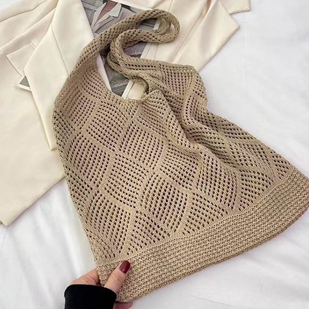 Boho Knit Tote Bag Large Capacity Shoulder Shopping Bag For Everyday Travel 1