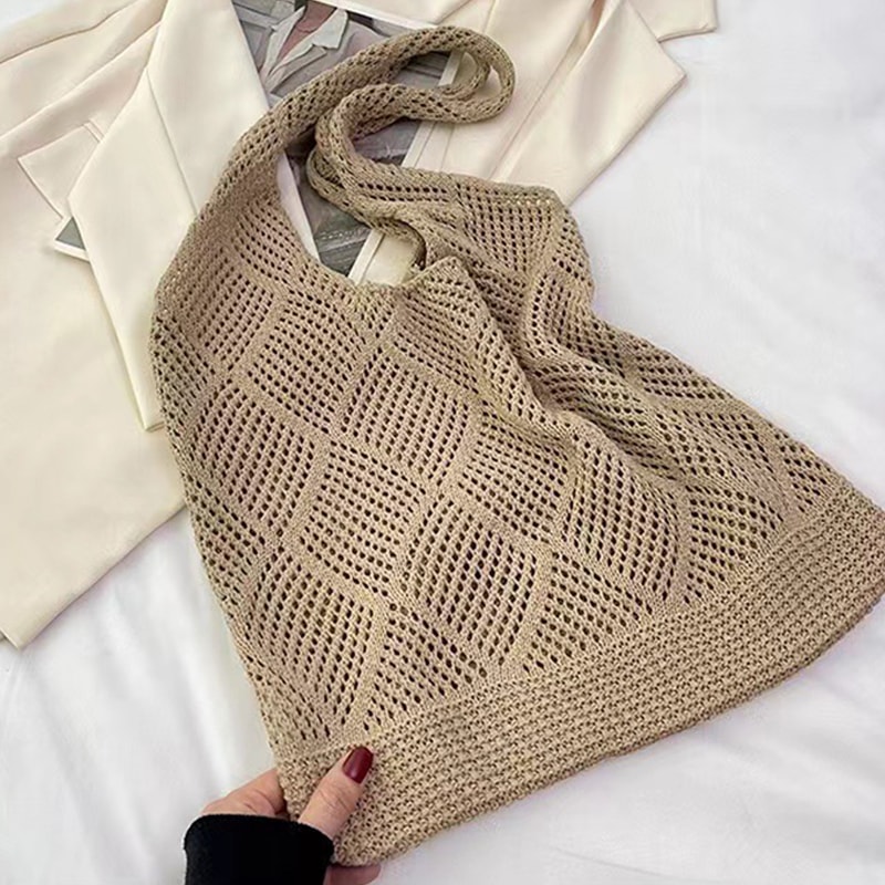 Boho Knit Tote Bag Large Capacity Shoulder Shopping Bag For Everyday Travel 1