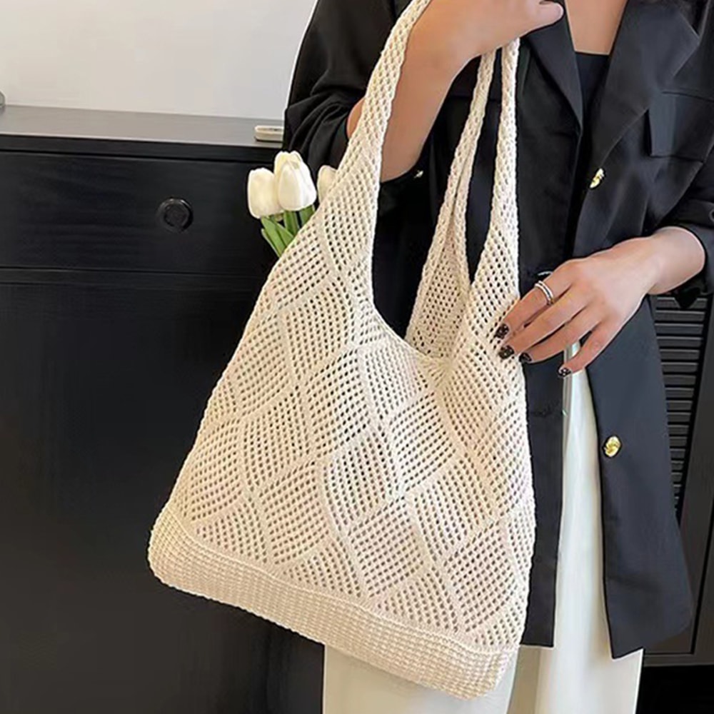 Boho Knit Tote Bag Large Capacity Shoulder Shopping Bag For Everyday Travel 2