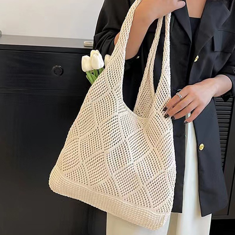 Boho Knit Tote Bag Large Capacity Shoulder Shopping Bag For Everyday Travel 2