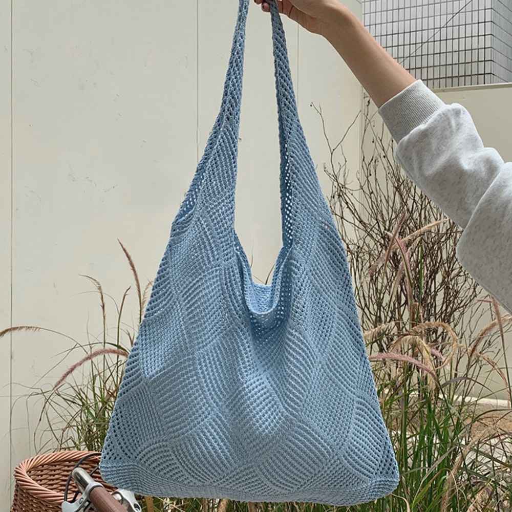Boho Knit Tote Bag Large Capacity Shoulder Shopping Bag For Everyday Travel 4