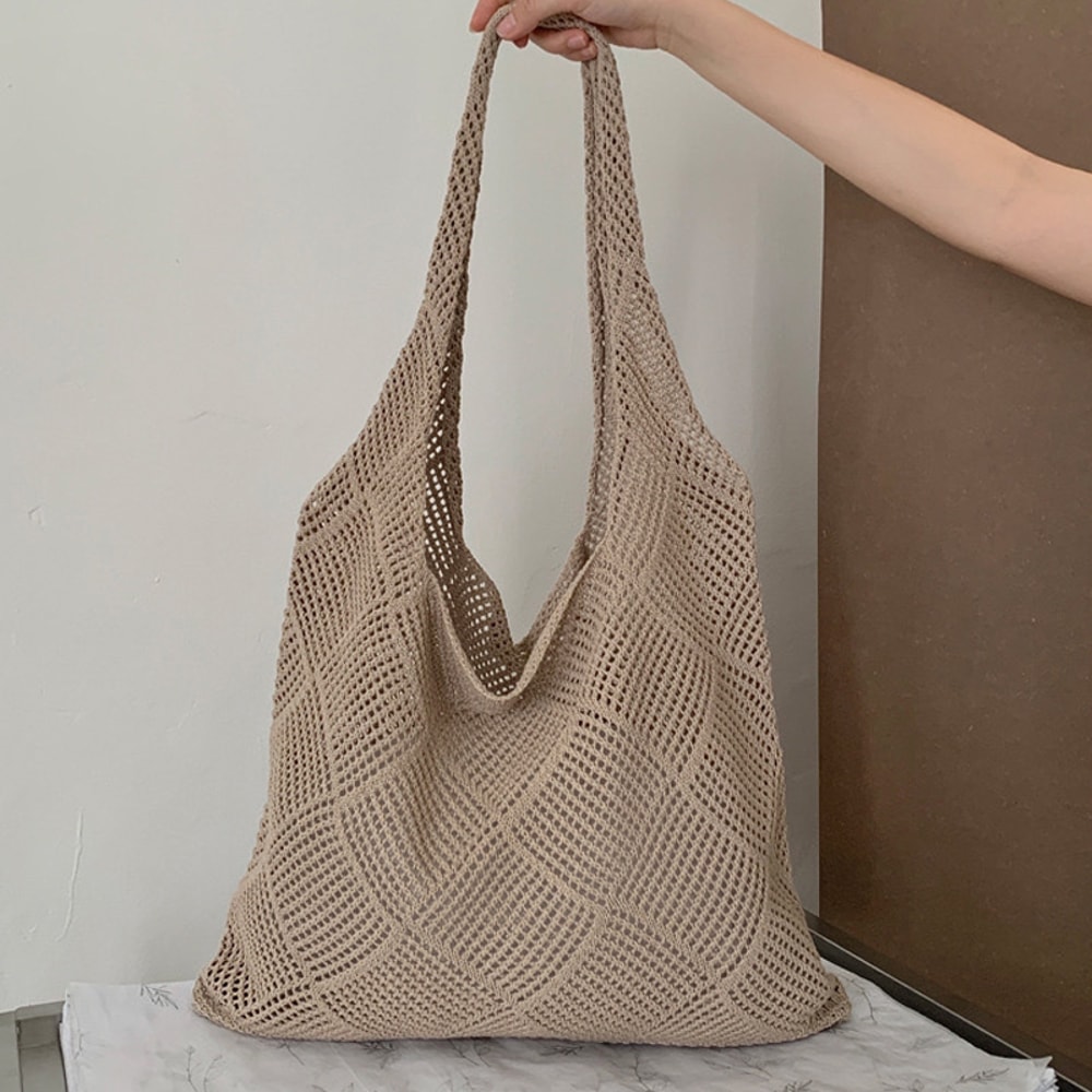 Boho Knit Tote Bag Large Capacity Shoulder Shopping Bag For Everyday Travel 5