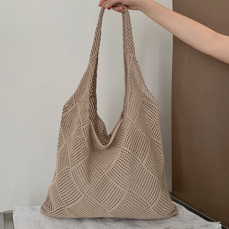 Boho Knit Tote Bag Large Capacity Shoulder Shopping Bag For Everyday Travel 5