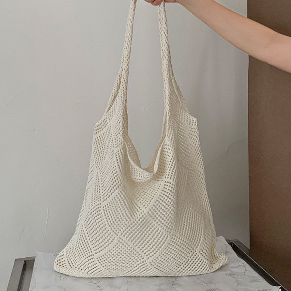 Boho Knit Tote Bag Large Capacity Shoulder Shopping Bag for Everyday Travel