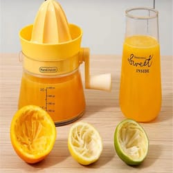 freshpress manual citrus juicer cup with measuring scale for lemon, lime & orange