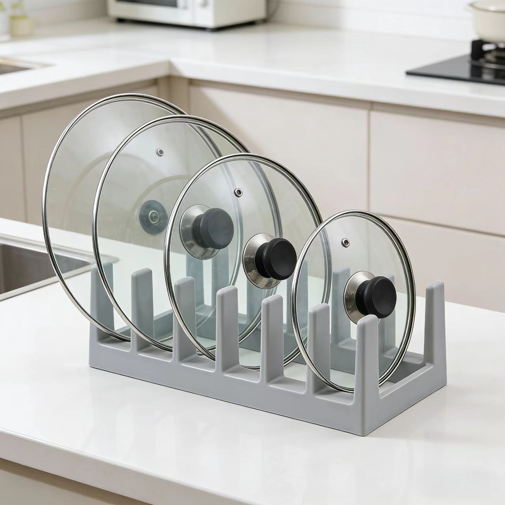 SpaceSaver Hanging Pot Lid Organizer Rack with Shelf for Cabinets and Kitchen Storage