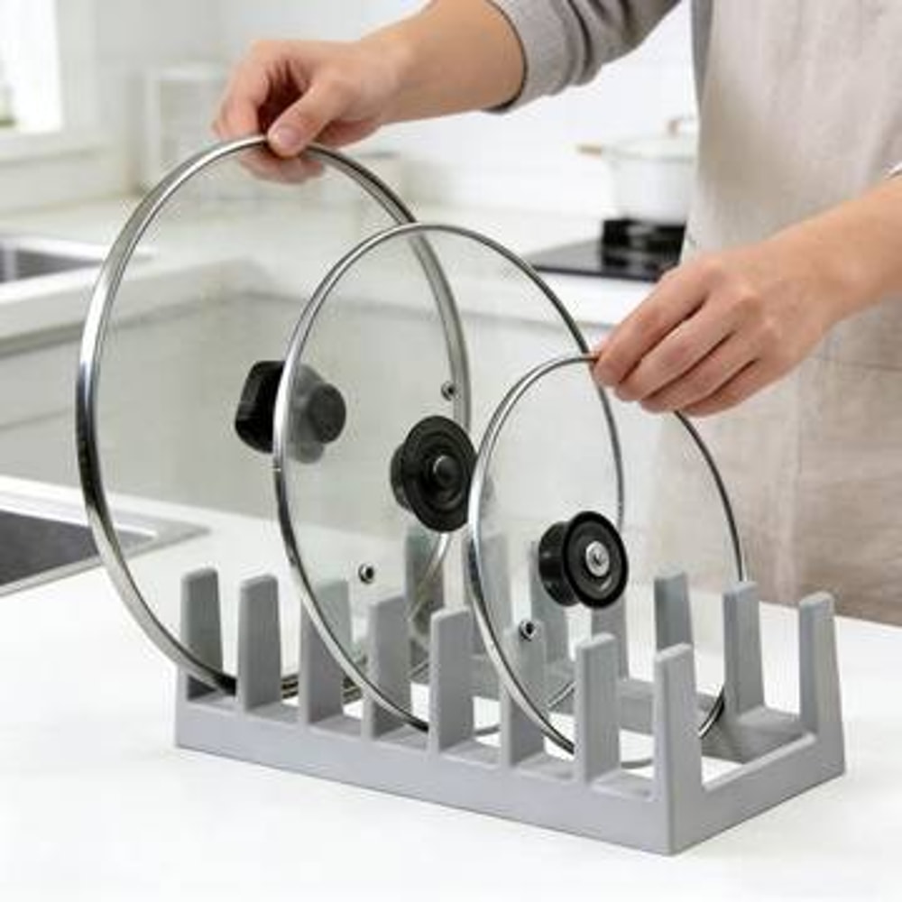 SpaceSaver Hanging Pot Lid Organizer Rack with Shelf for Cabinets and Kitchen Storage