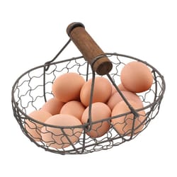 farmhouse egg storage basket with wooden handle for kitchen counter fruit and bread organizer