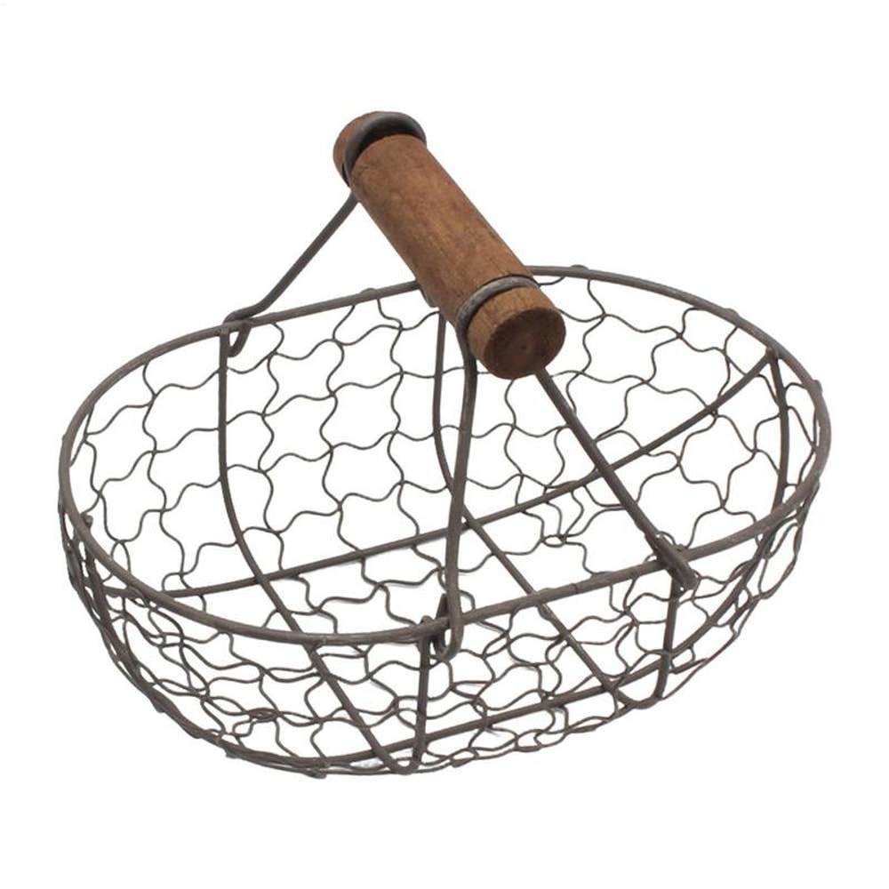 Farmhouse Egg Storage Basket with Wooden Handle for Kitchen Counter Fruit and Bread Organizer