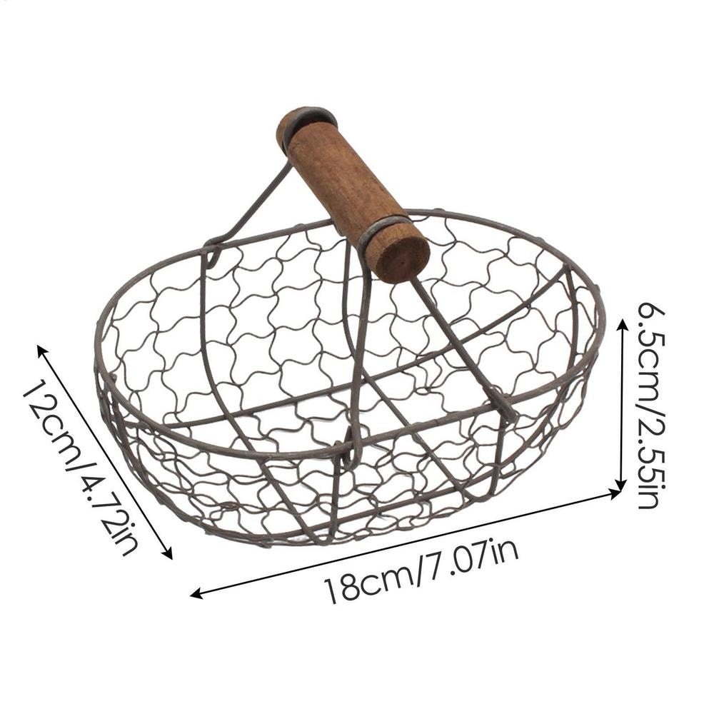Farmhouse Egg Storage Basket with Wooden Handle for Kitchen Counter Fruit and Bread Organizer