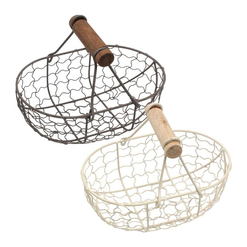 Farmhouse Egg Storage Basket with Wooden Handle for Kitchen Counter Fruit and Bread Organizer