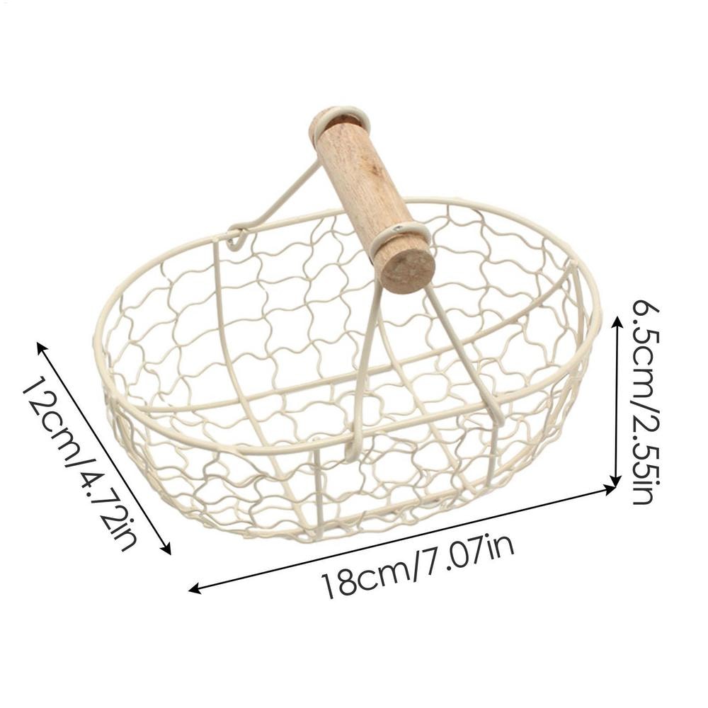 Farmhouse Egg Storage Basket with Wooden Handle for Kitchen Counter Fruit and Bread Organizer