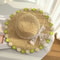 Daisy Woven Straw Sun Hat with Wide Brim for Beach Travel and Summer UV Protection