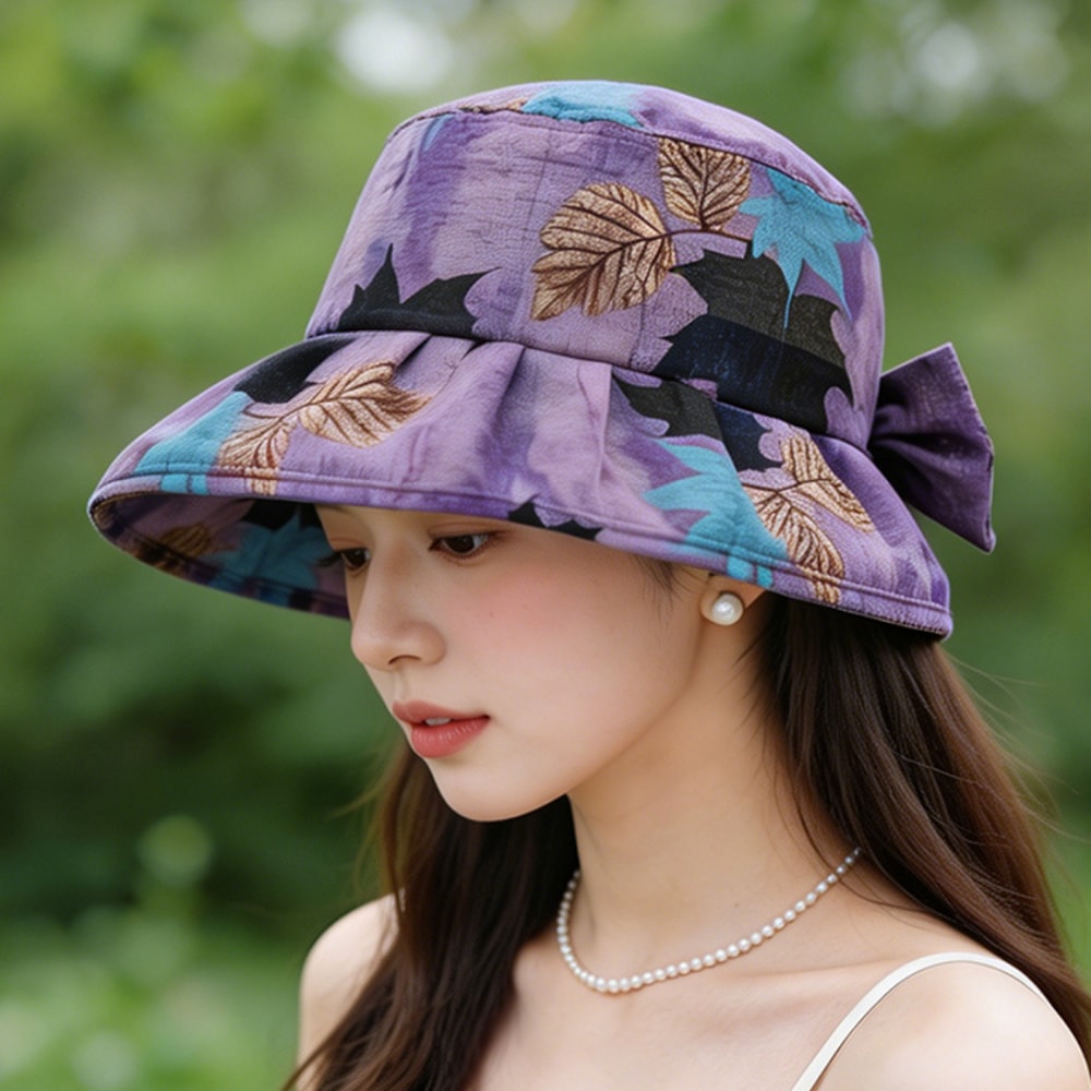 Maple Leaf Wide Brim Sun Hat Foldable UV Protection Bucket Hat for Travel & Beach Days