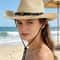 Vintage Western Straw Cowboy Hat with Wide Brim UV Protection for Beach & Outdoor Style