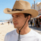 Vintage Western Straw Cowboy Hat with Wide Brim UV Protection for Beach & Outdoor Style