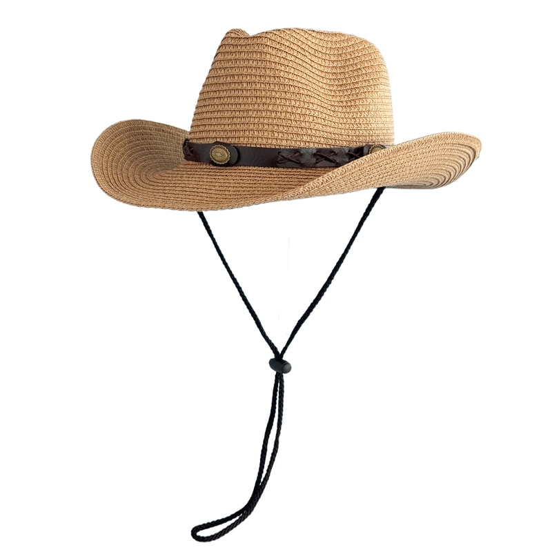 Vintage Western Straw Cowboy Hat with Wide Brim UV Protection for Beach & Outdoor Style