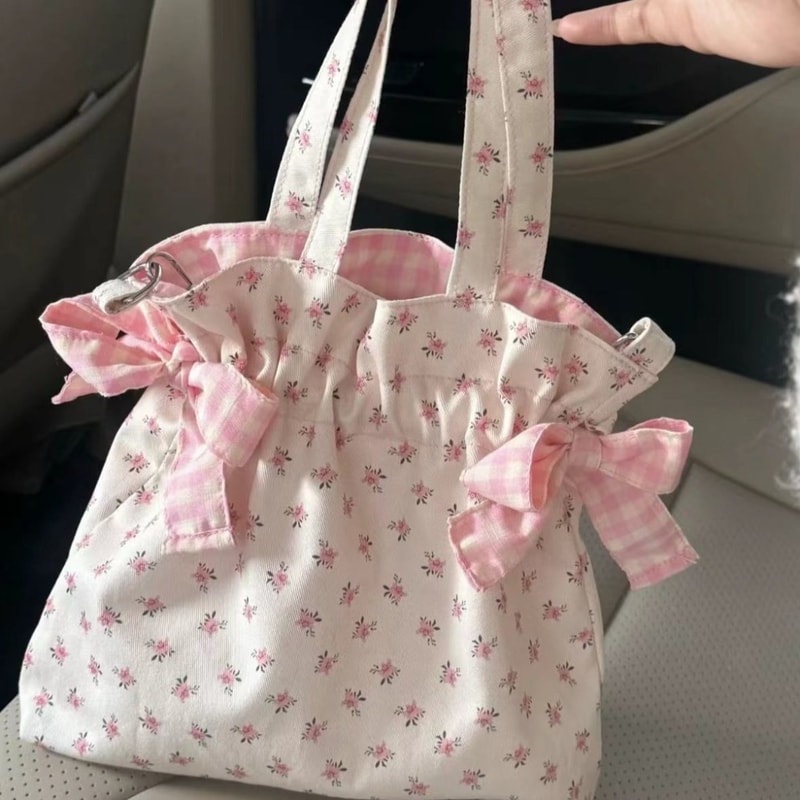 Sweet Bow Canvas Tote Bag Large Capacity Shoulder Bag For Everyday Style 0