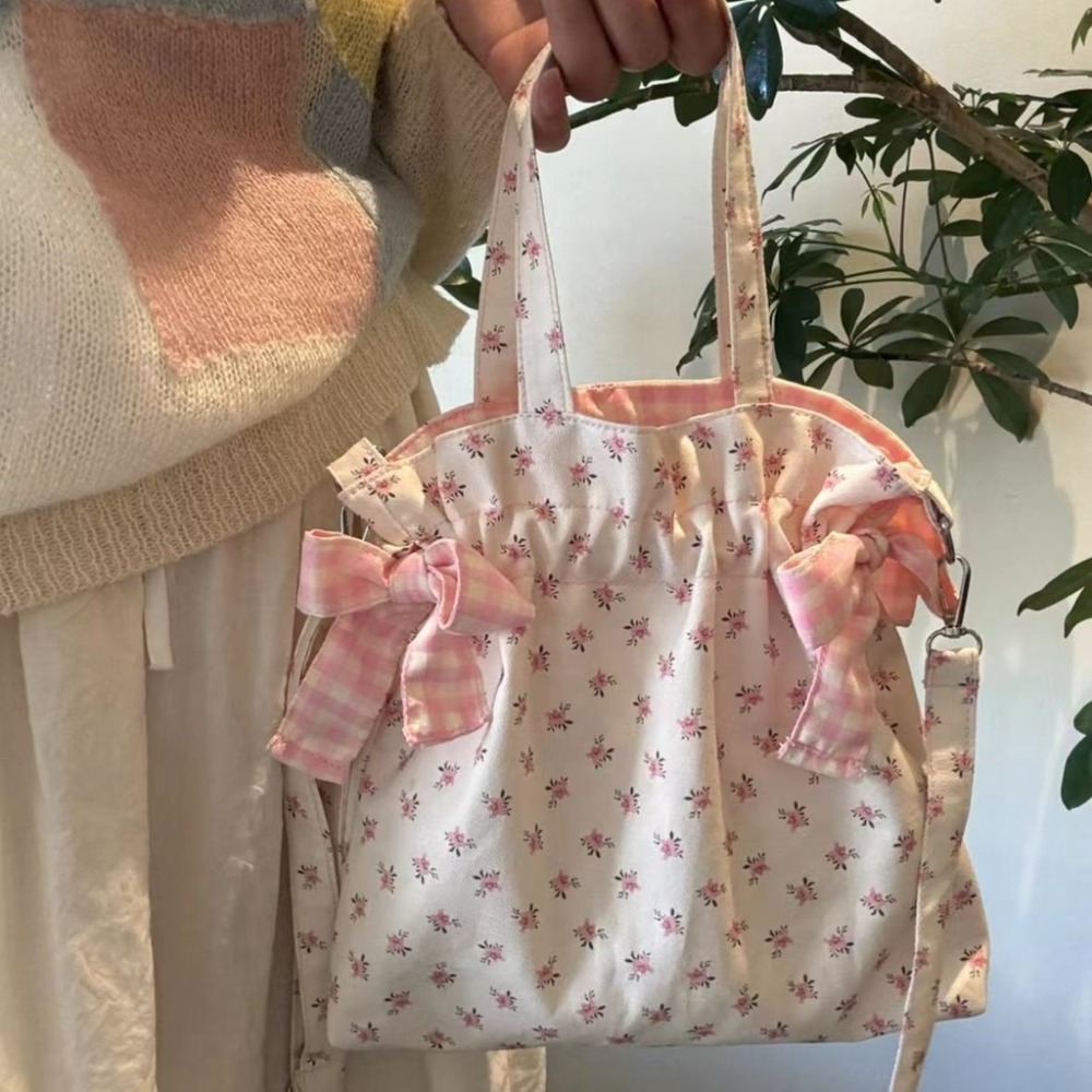Sweet Bow Canvas Tote Bag Large Capacity Shoulder Bag For Everyday Style 1