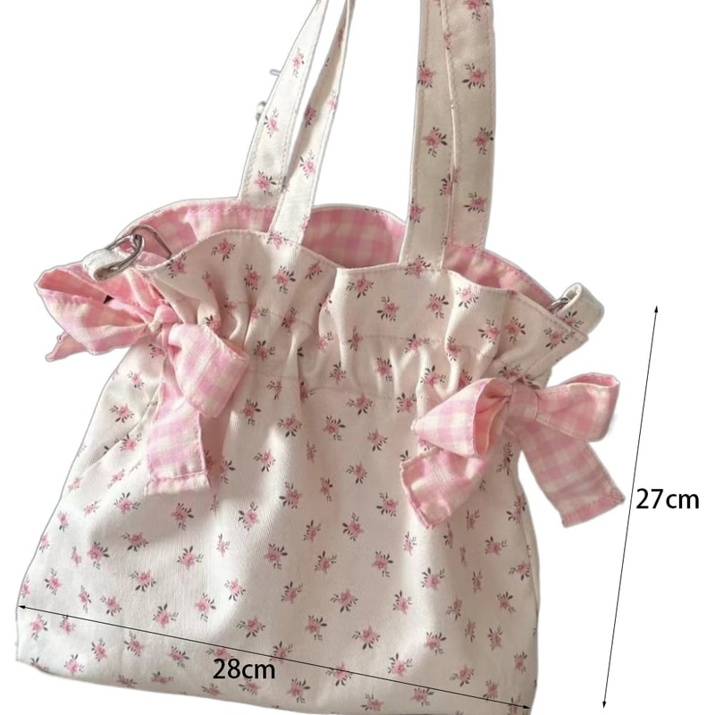 Sweet Bow Canvas Tote Bag Large Capacity Shoulder Bag For Everyday Style 2