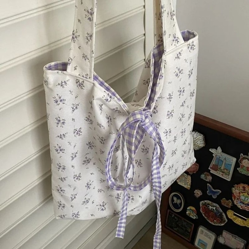 Sweet Bow Canvas Tote Bag Large Capacity Shoulder Bag For Everyday Style 3