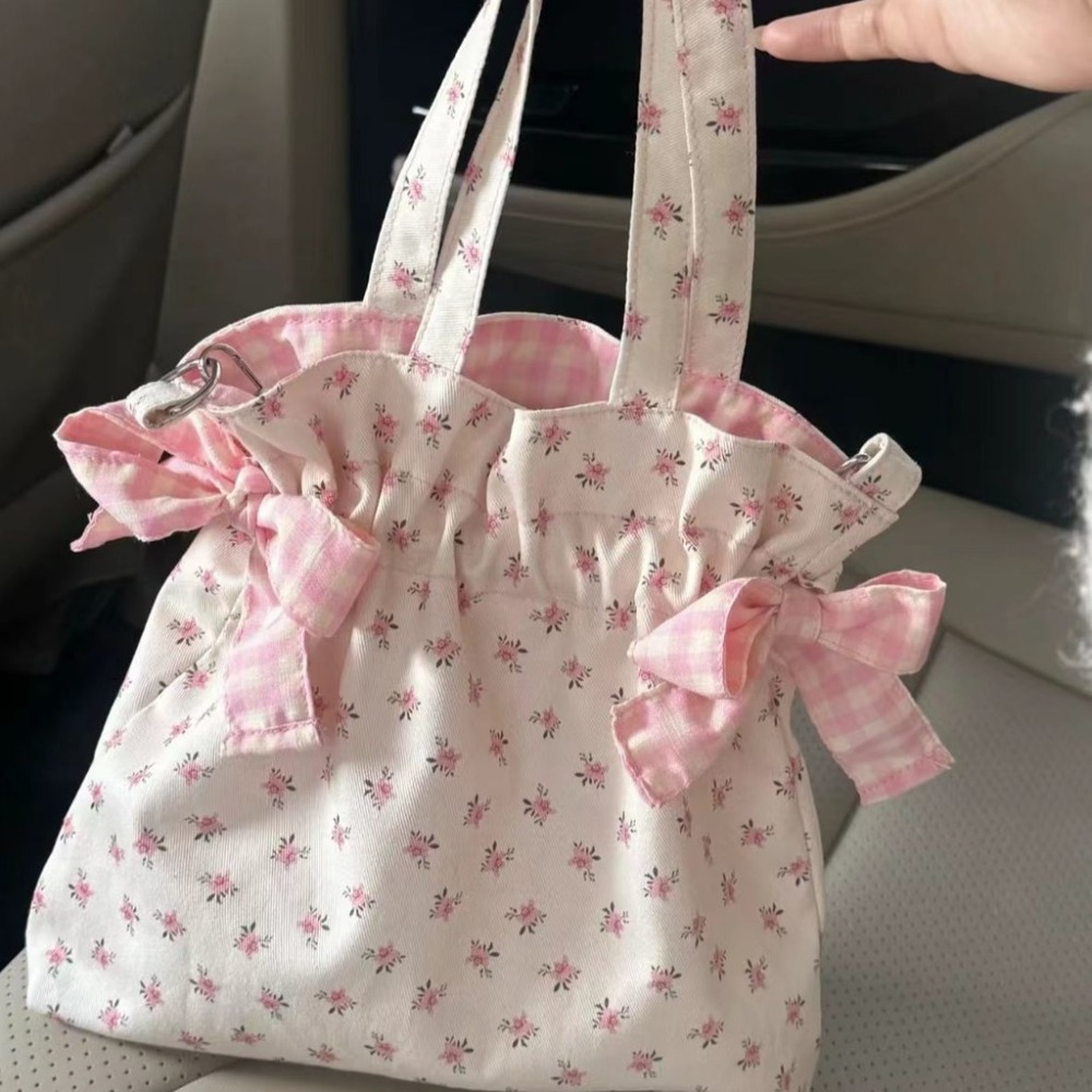 Sweet Bow Canvas Tote Bag Large Capacity Shoulder Bag For Everyday Style 6