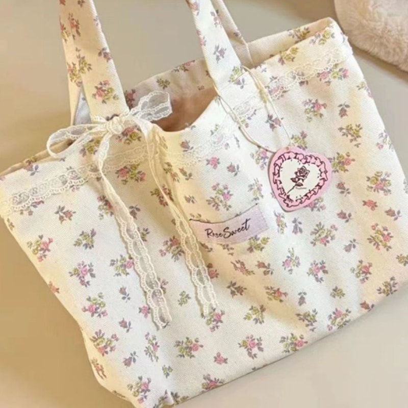 Sweet Bow Canvas Tote Bag Large Capacity Shoulder Bag For Everyday Style 7