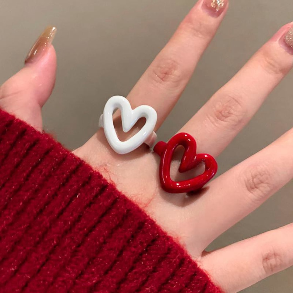 Sweetheart Enamel Heart Ring for Women Adjustable Fashion Jewelry