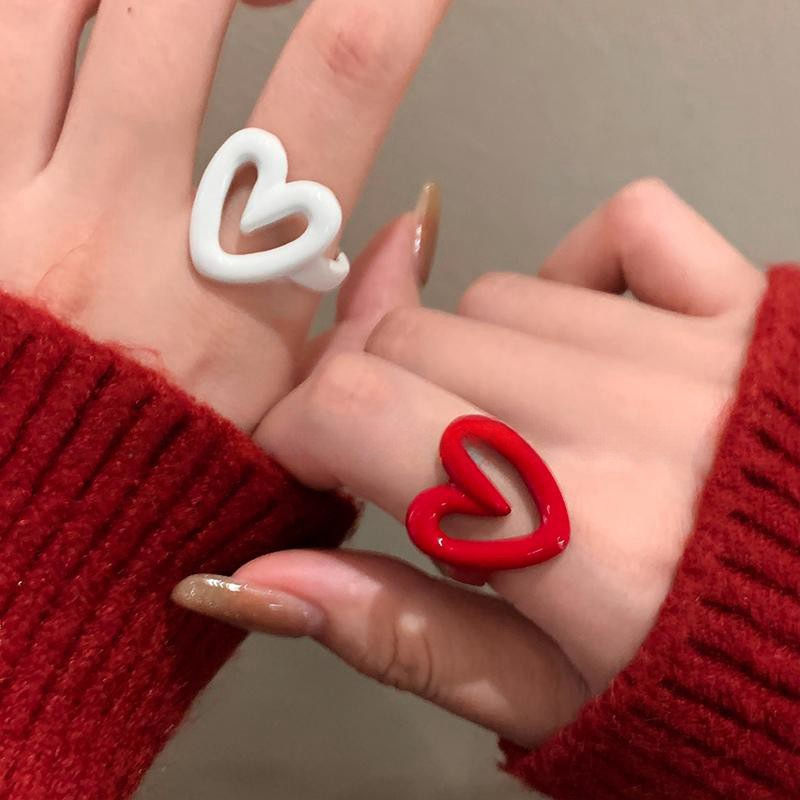 Sweetheart Enamel Heart Ring for Women Adjustable Fashion Jewelry
