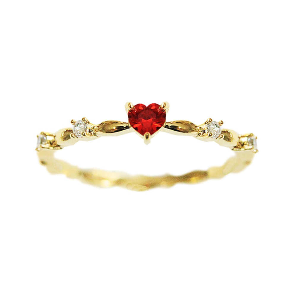 Ruby Heart CZ Engagement Ring for Women Thin Band Romantic Promise Jewelry