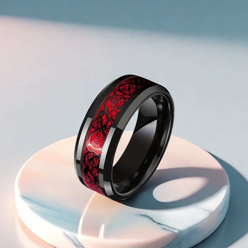 Dragon Heart Gothic Couple Ring with Red Crystal Zircon