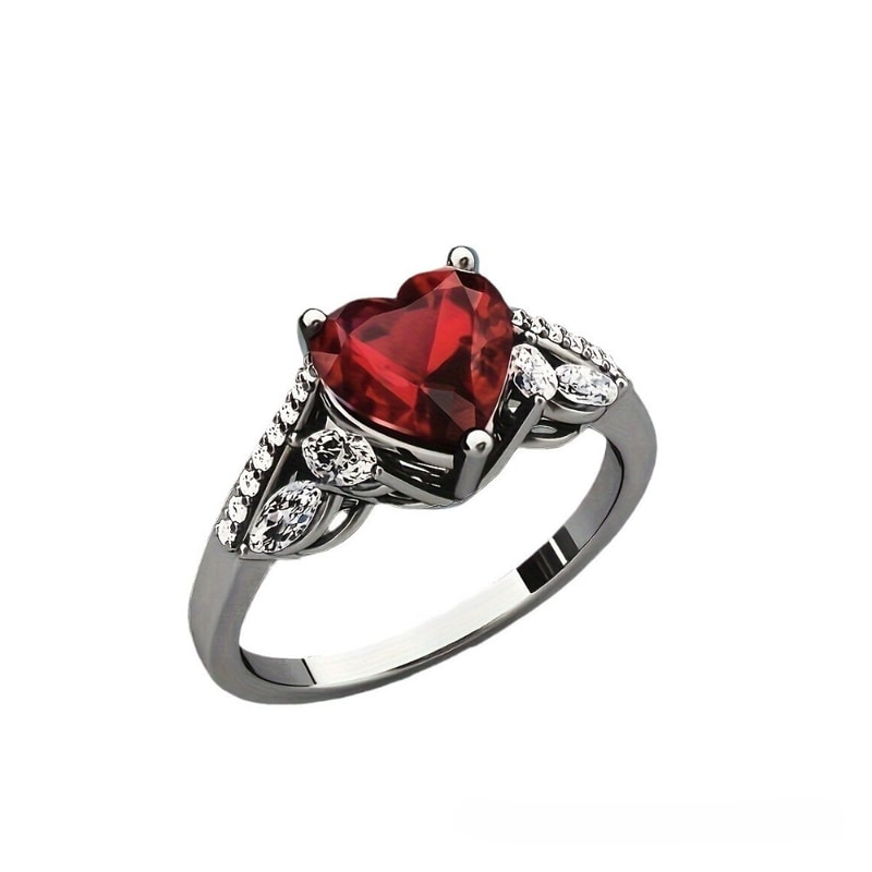 Dragon Heart Gothic Couple Ring with Red Crystal Zircon