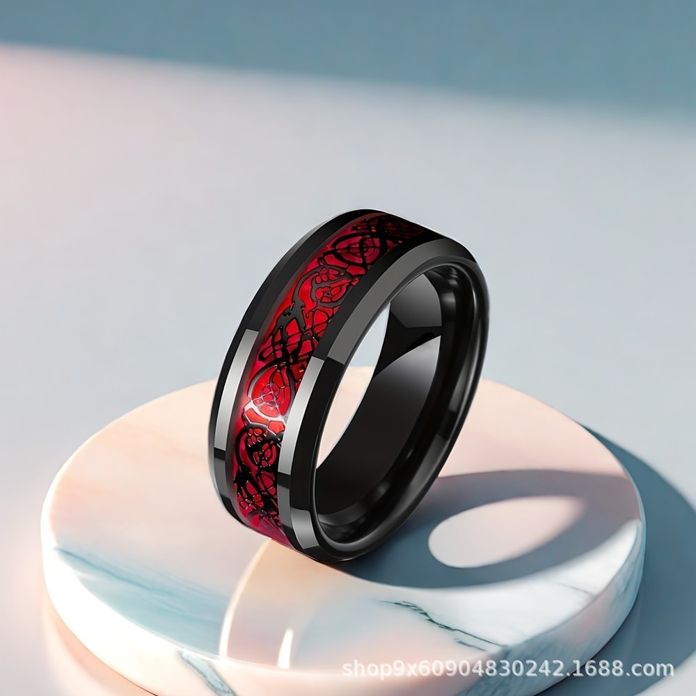 Dragon Heart Gothic Couple Ring with Red Crystal Zircon