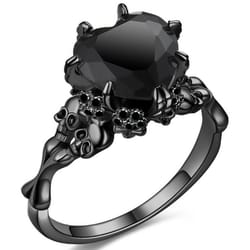 dark romance gothic skull ring with red crystal heart for women