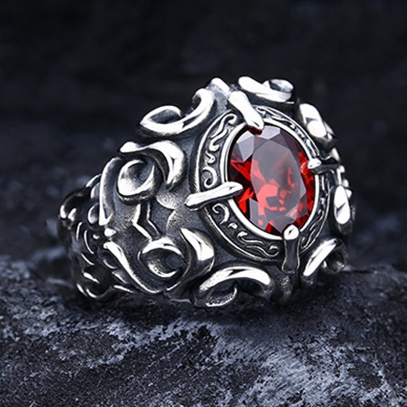 Crimson Heart Gothic Vine Ring Vintage Open Punk Jewelry