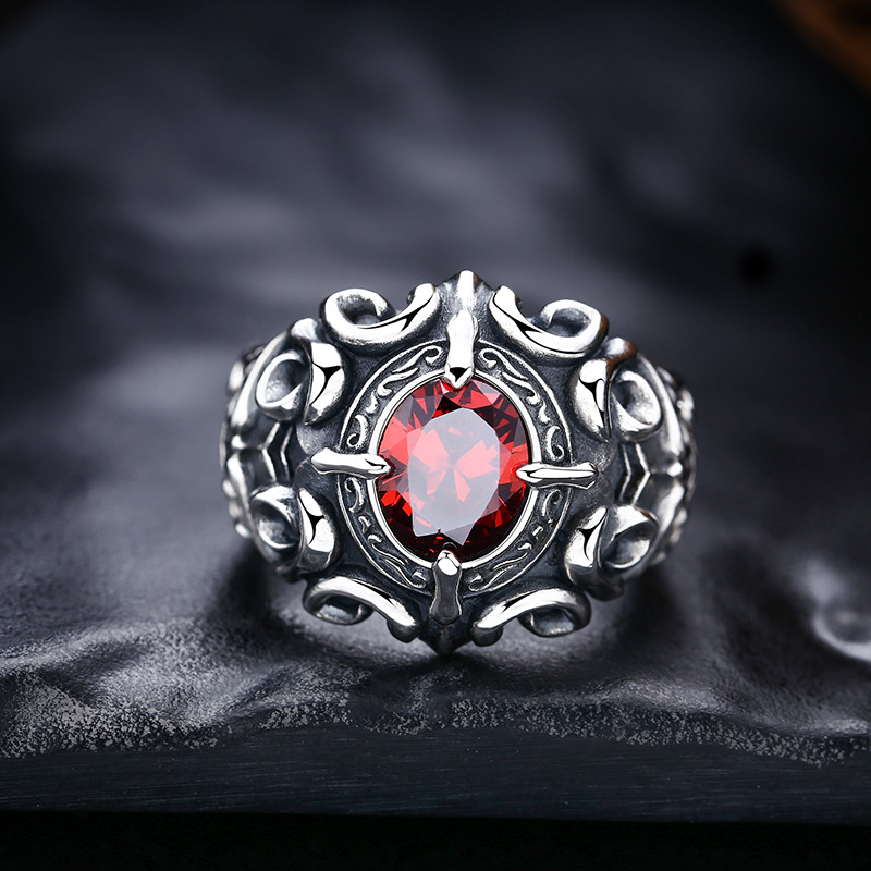 Crimson Heart Gothic Vine Ring Vintage Open Punk Jewelry