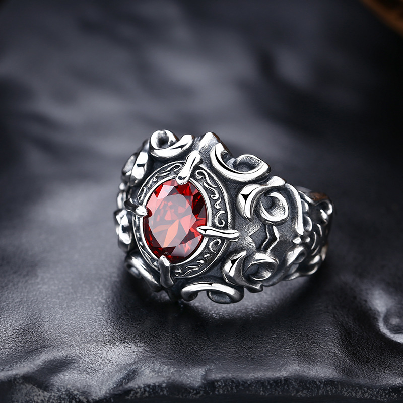 Crimson Heart Gothic Vine Ring Vintage Open Punk Jewelry