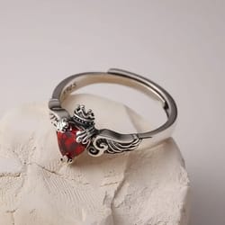 crimson heart sterling silver red zircon gothic engagement ring